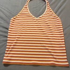 American Eagle Outfitters Vibrant Orange Striped Tank Top